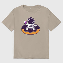 Футболка оверсайз женская Космонавт и пончик, цвет: миндальный