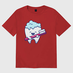 Футболка оверсайз женская Весёлый зубик, цвет: красный