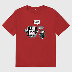 Женская футболка оверсайз Папа дискета 90х и USB сын - прикольный ретро мем