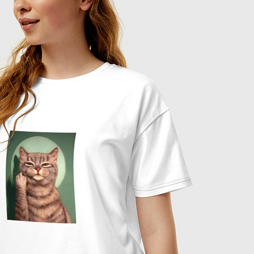 Женская футболка оверсайз Пафосный котик и фак / Белый – фото 3