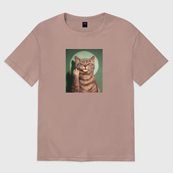 Футболка оверсайз женская Пафосный котик и фак, цвет: пыльно-розовый