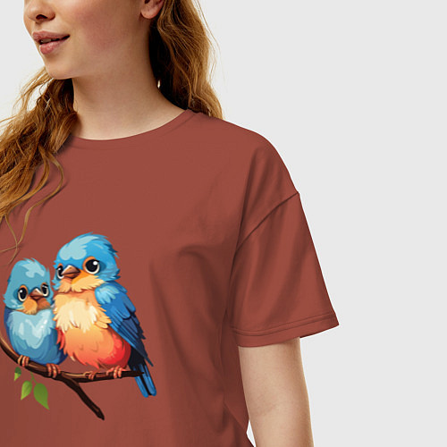 Женская футболка оверсайз Разговор двух птичек / Кирпичный – фото 3