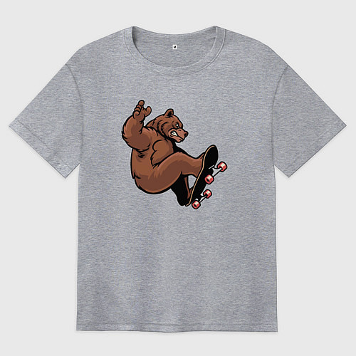 Женская футболка оверсайз Мишка скейтер / Меланж – фото 1