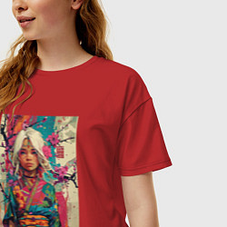 Футболка оверсайз женская Белокурая индейская девушка в японском кимоно - жи, цвет: красный — фото 2