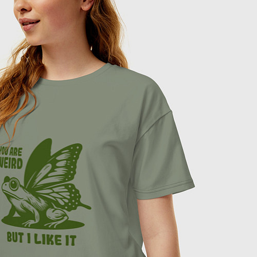 Женская футболка оверсайз Лягушка с крыльями ты странный но мне нравится / Авокадо – фото 3