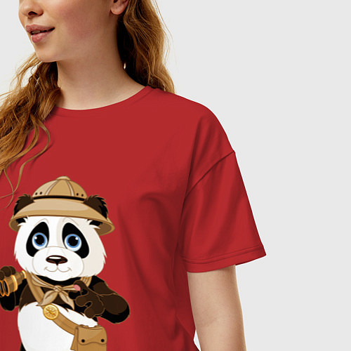 Женская футболка оверсайз Веселая панда следопыт / Красный – фото 3