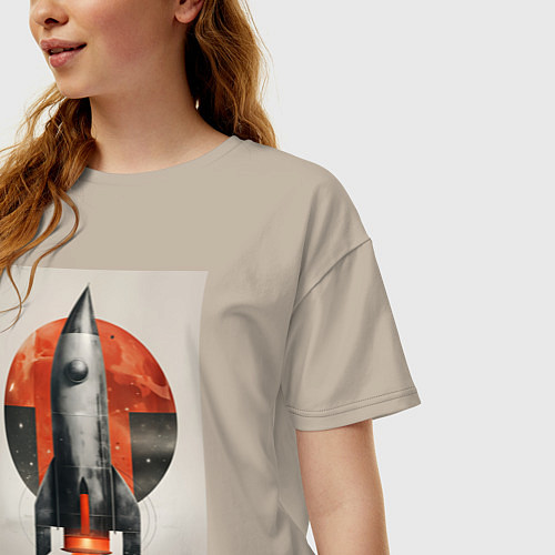 Женская футболка оверсайз Постер ракеты / Миндальный – фото 3