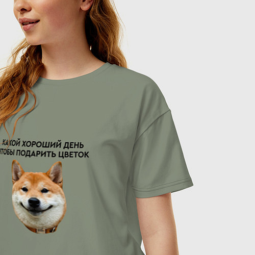 Женская футболка оверсайз Сиба Ину - Какой хороший день / Авокадо – фото 3