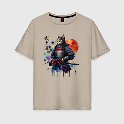 Футболка оверсайз женская Cat samurai - bushido ai art, цвет: миндальный