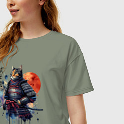 Футболка оверсайз женская Cat samurai - bushido ai art, цвет: авокадо — фото 2