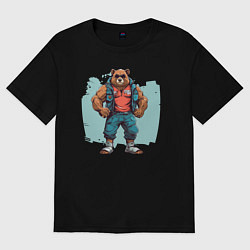 Футболка оверсайз женская Медведь на стиле, цвет: черный