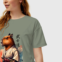 Футболка оверсайз женская Capybara samurai - ai art fantasy, цвет: авокадо — фото 2