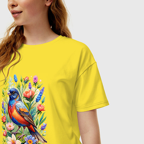 Женская футболка оверсайз Расписной овсянковый кардинал / Желтый – фото 3