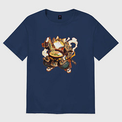 Футболка оверсайз женская Кот самурай и лапша, цвет: тёмно-синий