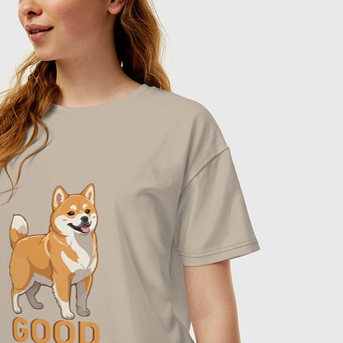 Женская футболка оверсайз Собака акита-ину / Миндальный – фото 3