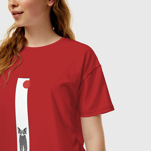 Женская футболка оверсайз Хитрая лиса в рамке / Красный – фото 3