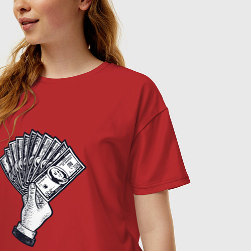 Женская футболка оверсайз Доллары в руке / Красный – фото 3