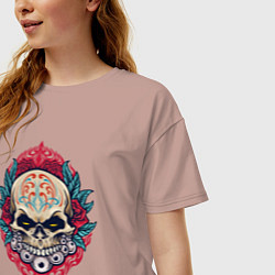 Футболка оверсайз женская Roses skull, цвет: пыльно-розовый — фото 2