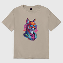 Футболка оверсайз женская Лис в кожаной куртке, цвет: миндальный