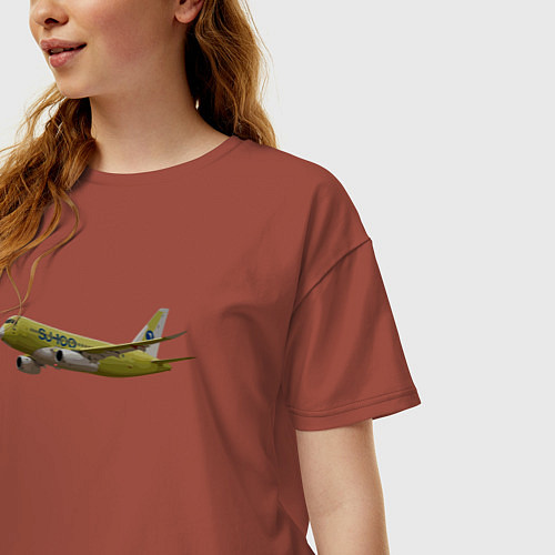 Женская футболка оверсайз Первый опытный самолет SSJ-NEW / Кирпичный – фото 3
