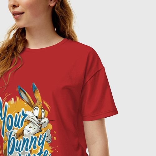 Женская футболка оверсайз Your bunny wrote sign / Красный – фото 3