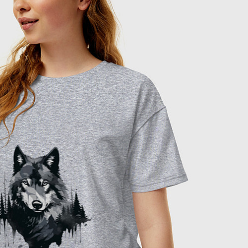 Женская футболка оверсайз Волк и лес / Меланж – фото 3