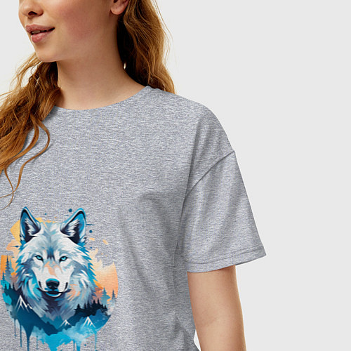 Женская футболка оверсайз Волк в первых лучах солнца / Меланж – фото 3