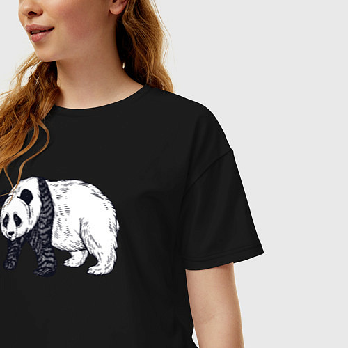 Женская футболка оверсайз Панда медведь / Черный – фото 3