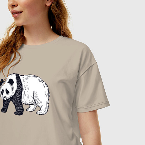 Женская футболка оверсайз Панда медведь / Миндальный – фото 3