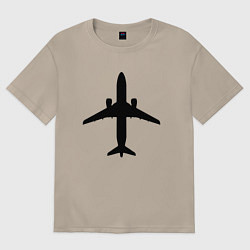 Футболка оверсайз женская Черный облик самолета SJ-100, цвет: миндальный