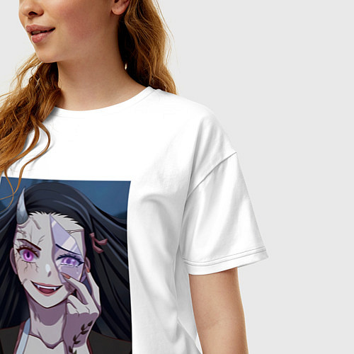 Женская футболка оверсайз Клинок, рассекающий демонов Нэдзуко Камадо / Белый – фото 3