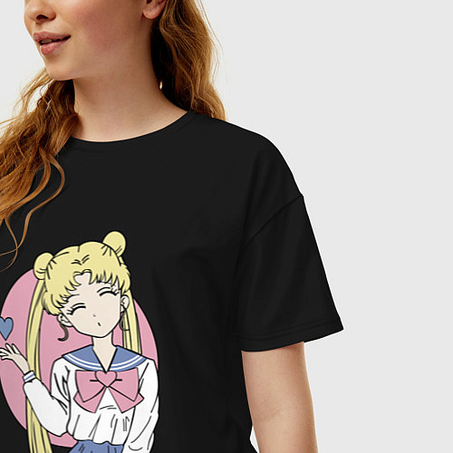 Женская футболка оверсайз Прекрасная Сейлор Мун / Черный – фото 3