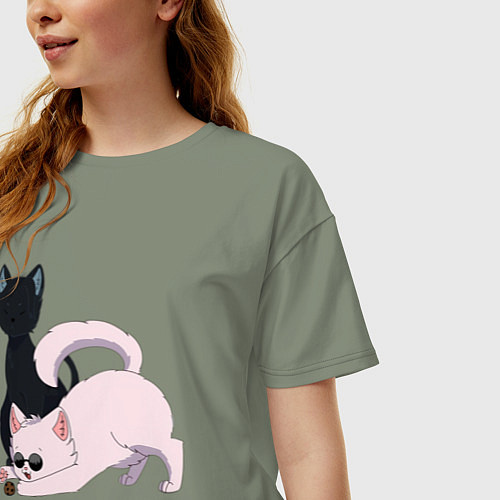 Женская футболка оверсайз Магическая битва Сатору Годзё Сугуру Гэто коты / Авокадо – фото 3