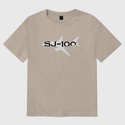 Футболка оверсайз женская Белый облик Superjet-100 с названием, цвет: миндальный