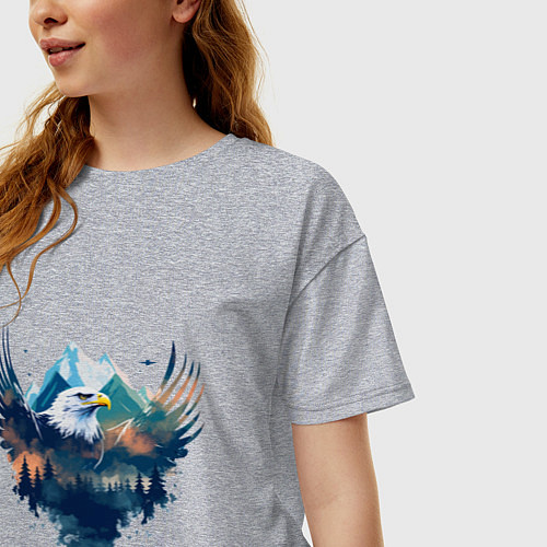Женская футболка оверсайз Орел среди леса и гор / Меланж – фото 3
