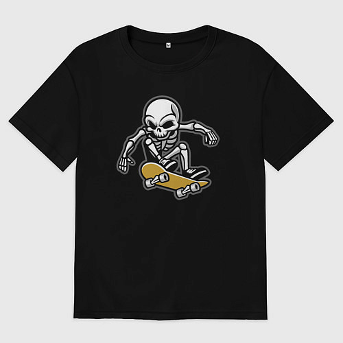 Женская футболка оверсайз Скелетик скейтер / Черный – фото 1