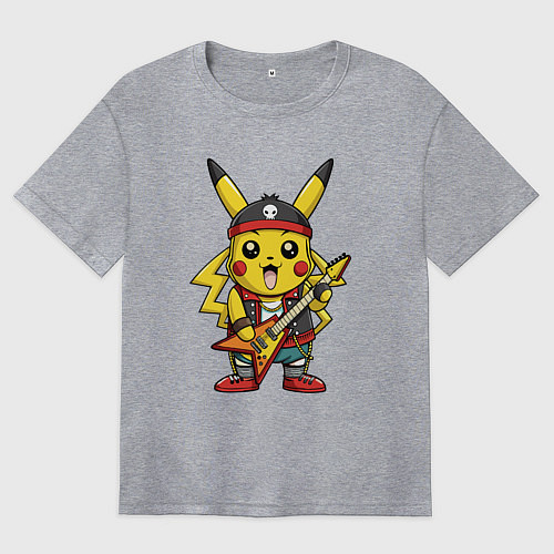 Женская футболка оверсайз Пикачу рок звезда / Меланж – фото 1