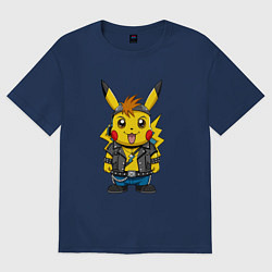 Футболка оверсайз женская Пикачу в рок стиле, цвет: тёмно-синий