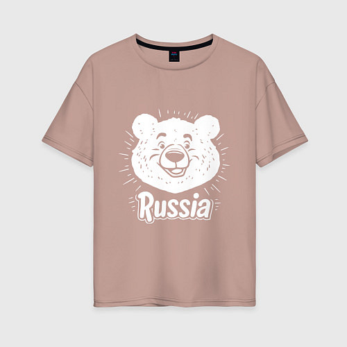 Женская футболка оверсайз Россия и медведь / Пыльно-розовый – фото 1