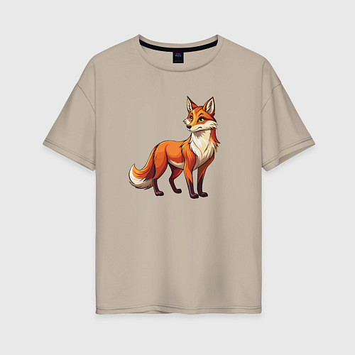 Женская футболка оверсайз Внимательная лиса / Миндальный – фото 1