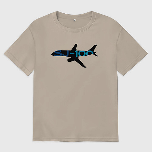 Женская футболка оверсайз Черный облик Superjet-100 с цветным названием / Миндальный – фото 1