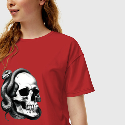 Женская футболка оверсайз Змея и череп / Красный – фото 3