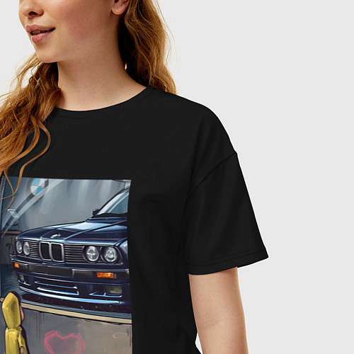 Женская футболка оверсайз BMW арт / Черный – фото 3