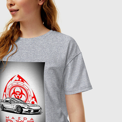 Женская футболка оверсайз Mazda rx-7 автомобиль / Меланж – фото 3