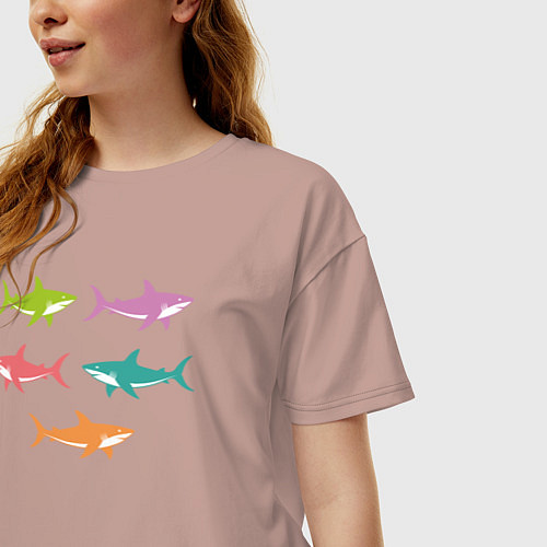 Женская футболка оверсайз Акулы в стиле поп-арт / Пыльно-розовый – фото 3