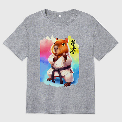 Женская футболка оверсайз Кёкусинкай карате - капибара / Меланж – фото 1