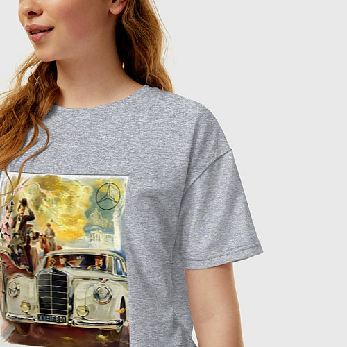 Женская футболка оверсайз Mercedes-benz ретро автомобиль / Меланж – фото 3
