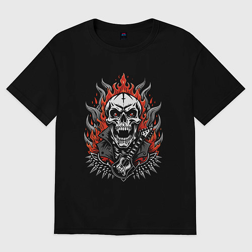 Женская футболка оверсайз Рок музыкант череп / Черный – фото 1