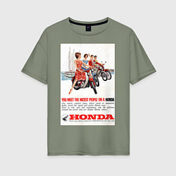 Футболка оверсайз женская Honda мотоцикл, цвет: авокадо