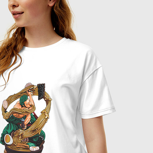 Женская футболка оверсайз One piece Зоро Zoro удон / Белый – фото 3